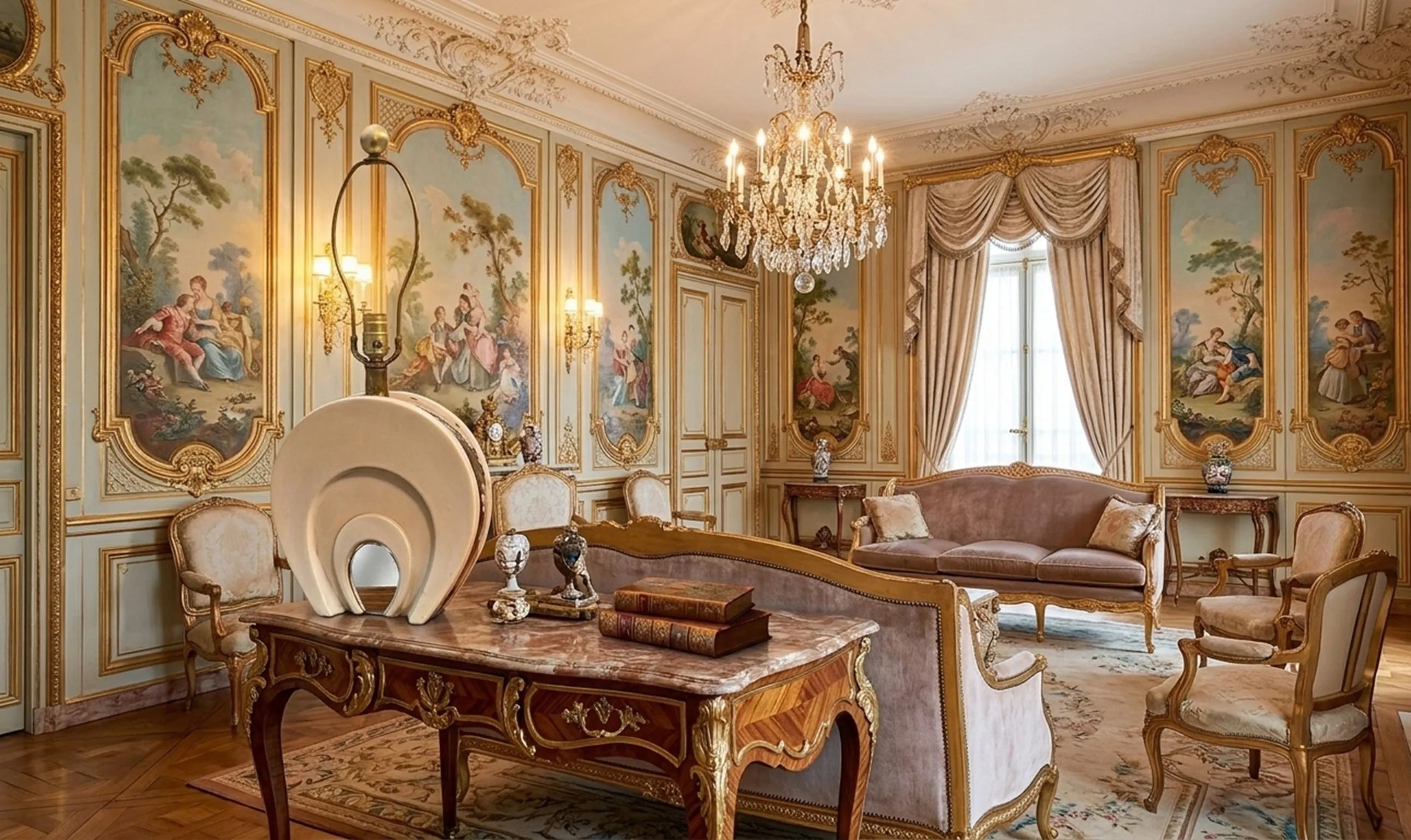 античная настольная лампа классического стиля в элегантной гостиной